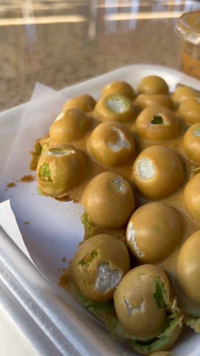 Fresh Roast - 12/6/25 Freshly made mochi pandan egg waffle, soft & chewy interior, crispy outer layer - Coffee & Tea Near Me - San Gabriel, California