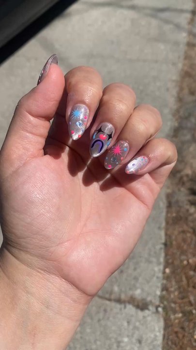 Blue Jay Nails & Spa - Pretty cat eye under the design. - Nail Salons Near Me - Blue Jay, California
