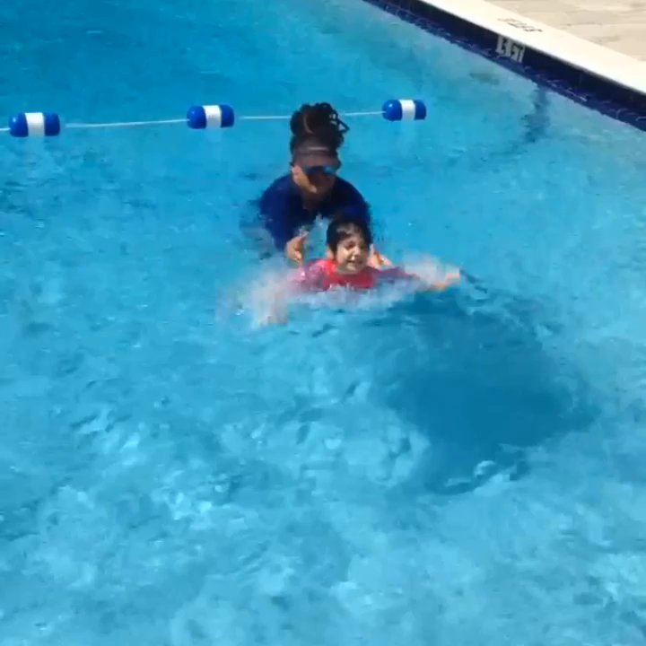 Aqua Fit - Leah 2 years old can now safely return to the nearest wall or steps while taking multiple breaths. - Swimming Lessons/Schools Near Me