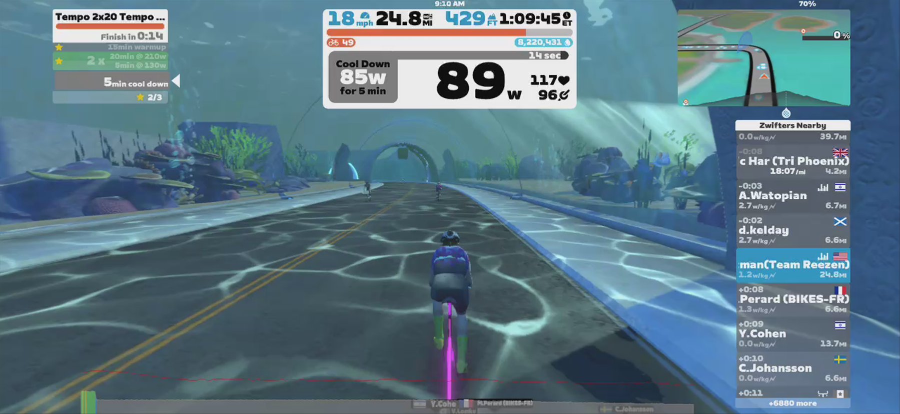 Zwift - Tempo 2x20 Tempo with force bursts, read instructions in Watopia