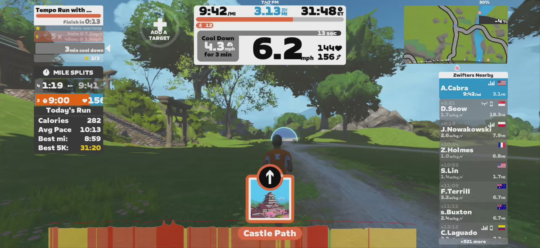 Zwift - Tempo Run with Surges in Makuri Islands