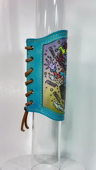 Preview pic of UV Reactive Jack-in-the-Box RipGrip -Hand-Painted Leather Sleeve- Accessory