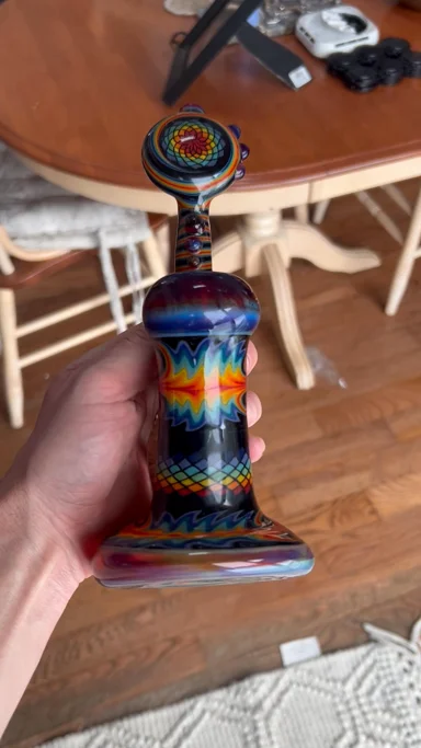 Preview pic of Eios Glass Fully Worked Shamanic Rainbow Waterpipe