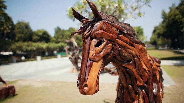 Wooden horse sculpture