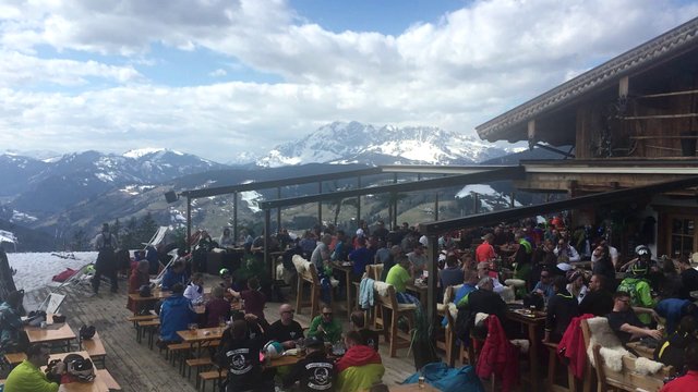People having fun after skiing