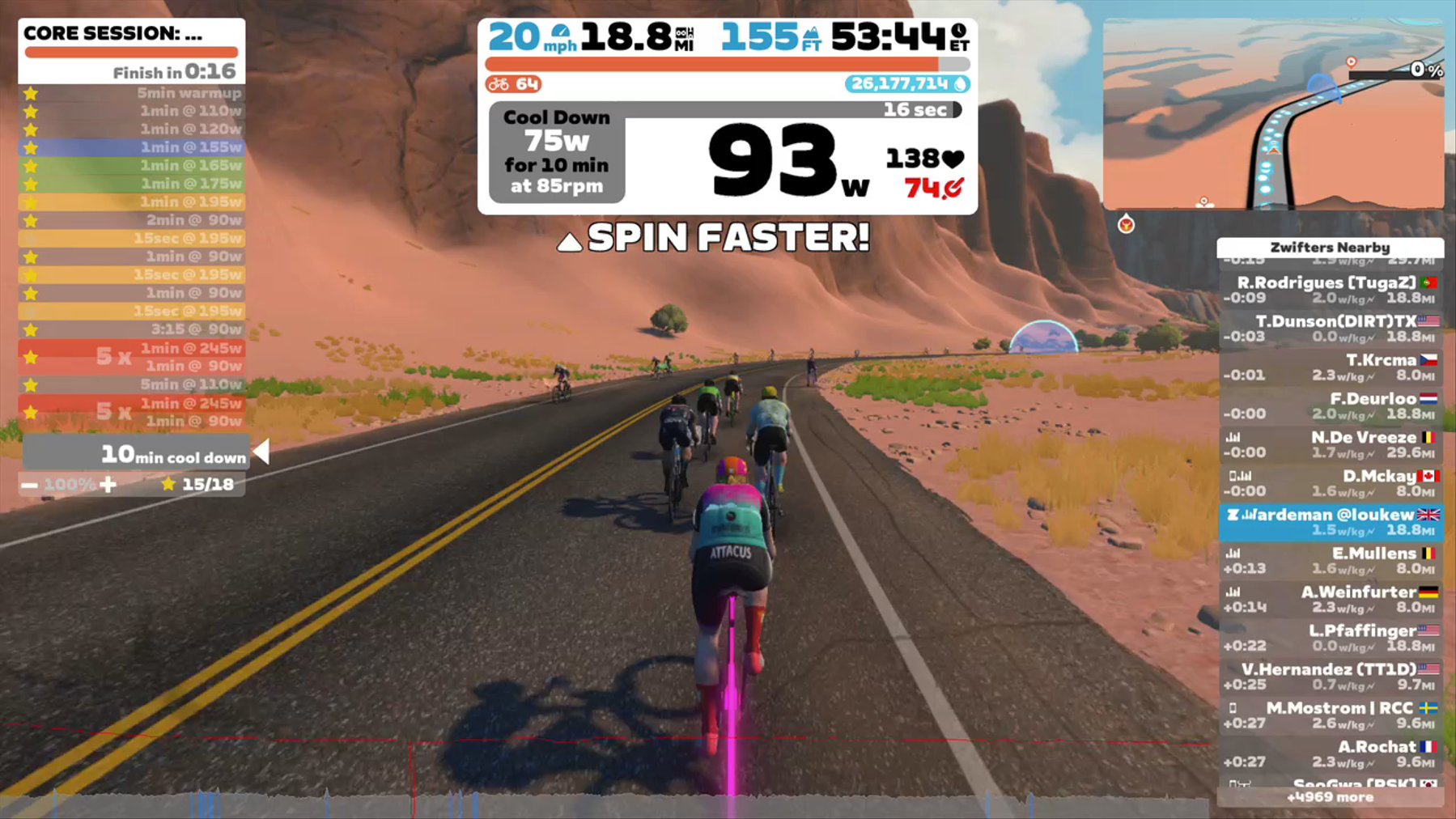 Zwift - CORE SESSION: Minute on / Minute off in Watopia