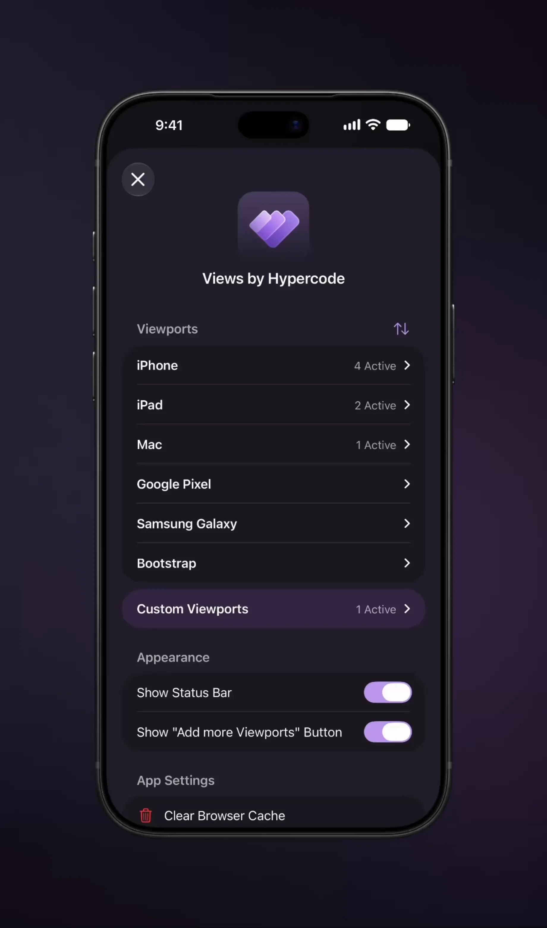 Selecting iPhone viewports from the Views device catalog and custom viewports with individual dimensions. | Hypercode, Digital Product Studio, Cologne