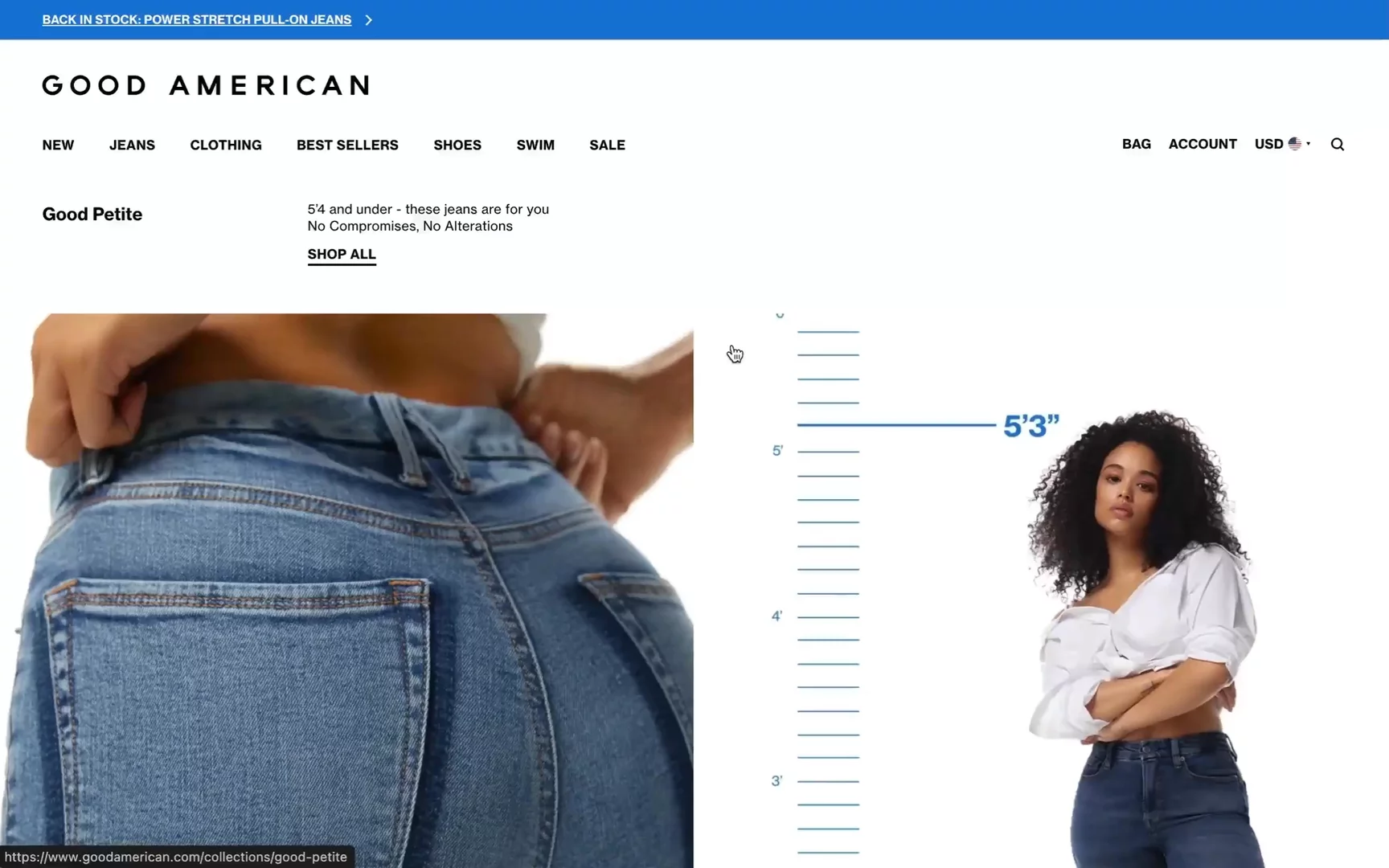 Screen recording of Good American website — ecommerce on Hydrogen with Headless architecture.