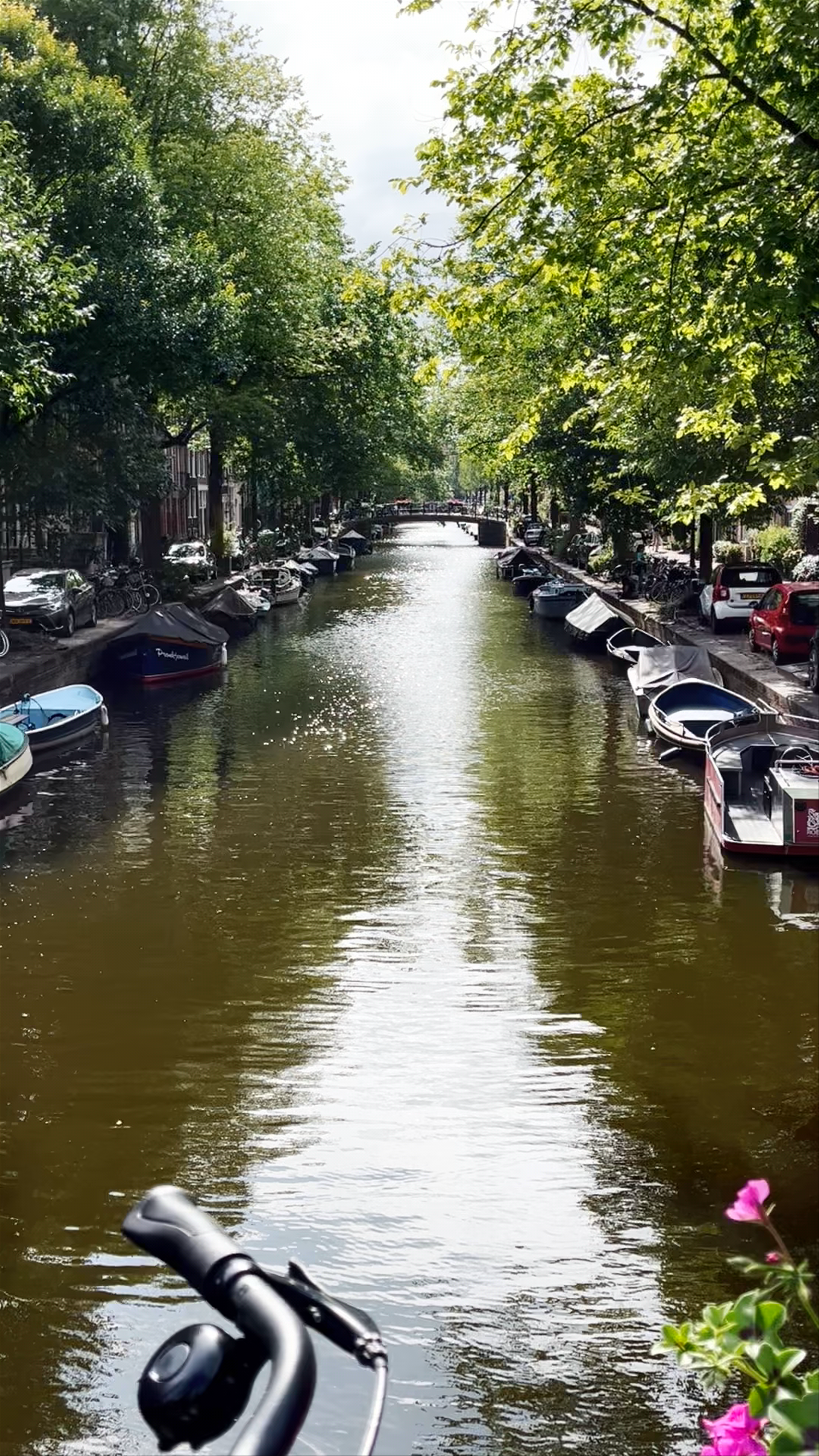 Cycling Along Egelantiersgracht Canal in Amsterdam