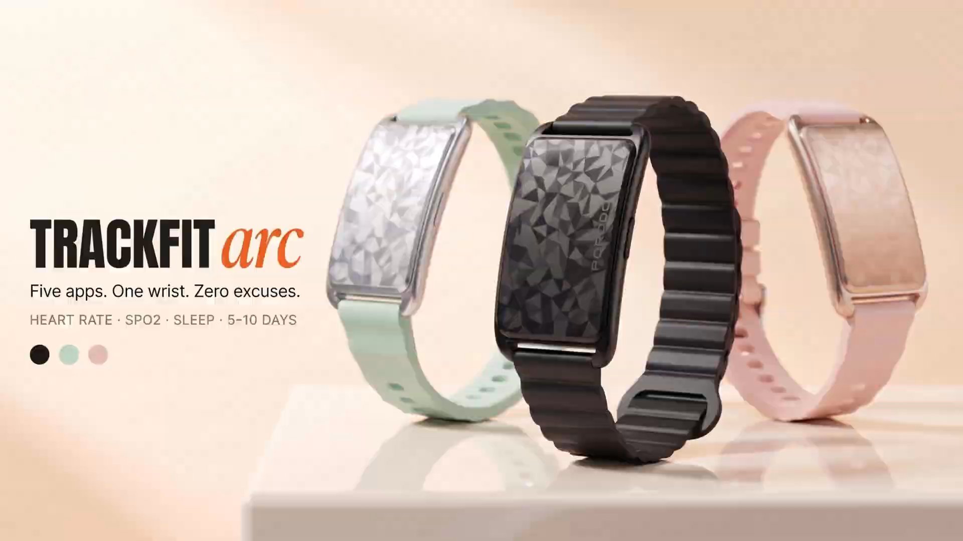 The Porodo TrackFit Arc Smart Fitness Tracker in black