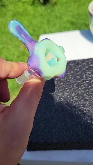 Preview pic of 3 hole bubble hash slide #19 large titan purple lilac and star gazer