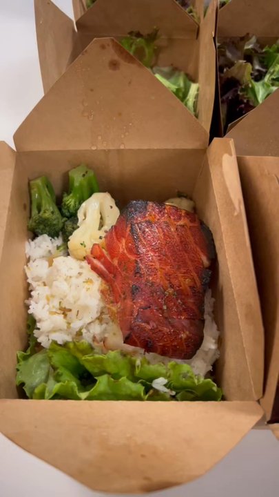Royal Oxen Kitchen - Hennessey chicken, Australian wagyu steak, cha siu Sea bass, and braised pork with quail eggs.  All served with rice and salad. - Personal Chefs Near Me
