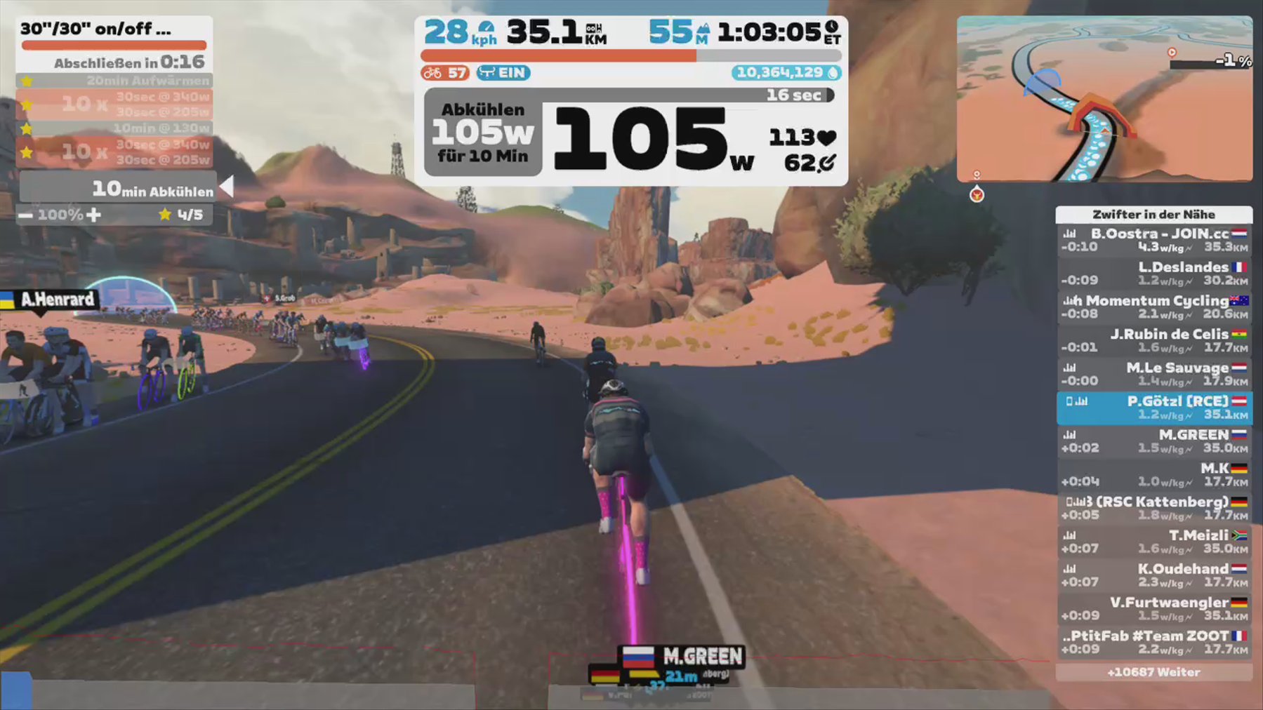 Zwift - 30''/30'' on/off Vo2max in Watopia
