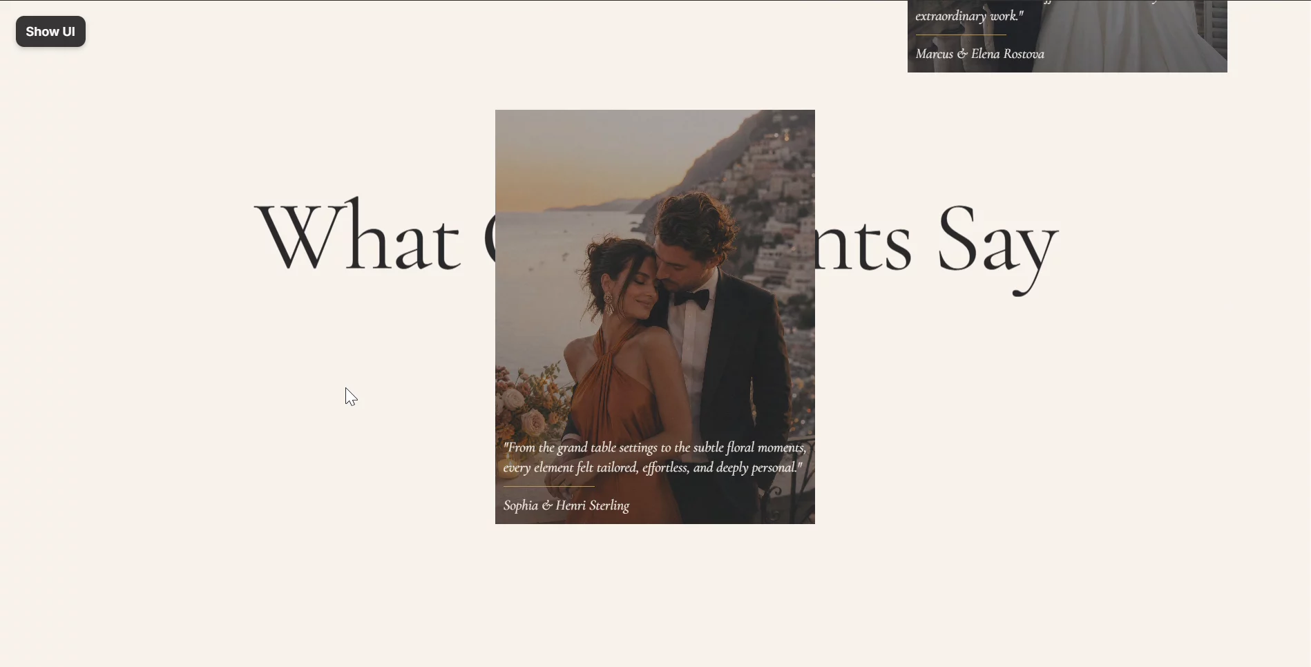 Building an editorial-style testimonial section in @framer Centered sticky headline  Asymmetrical CMS-driven cards   Custom spring-hover transformations  Seamless depth &amp; vertical scroll layer  Luxury editorial vibes meet dynamic CMS interactions.What do you think?