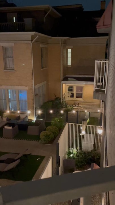 Hotel Ella - Juliette Balcony View of the Pool at night. - Hotels Near Me - Austin, Texas