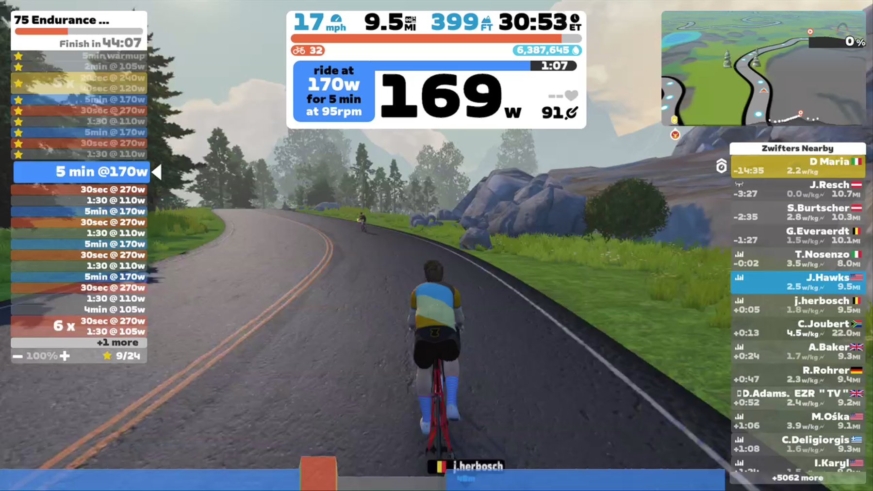 Zwift - 75 Endurance Effort with Surges V2 in Watopia