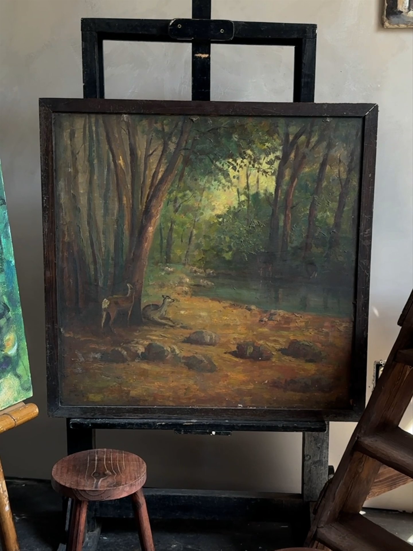 Woodland Forest and Deer Painting
