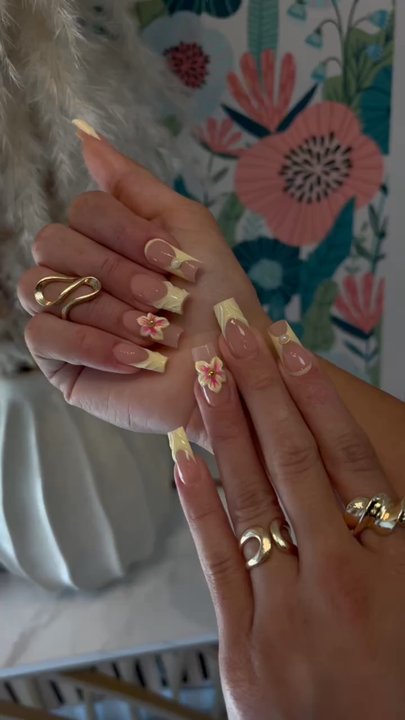 The Nail Couture - Butter yellow acrylic floral gel x nails - Nail Salons Near Me - Upland, California