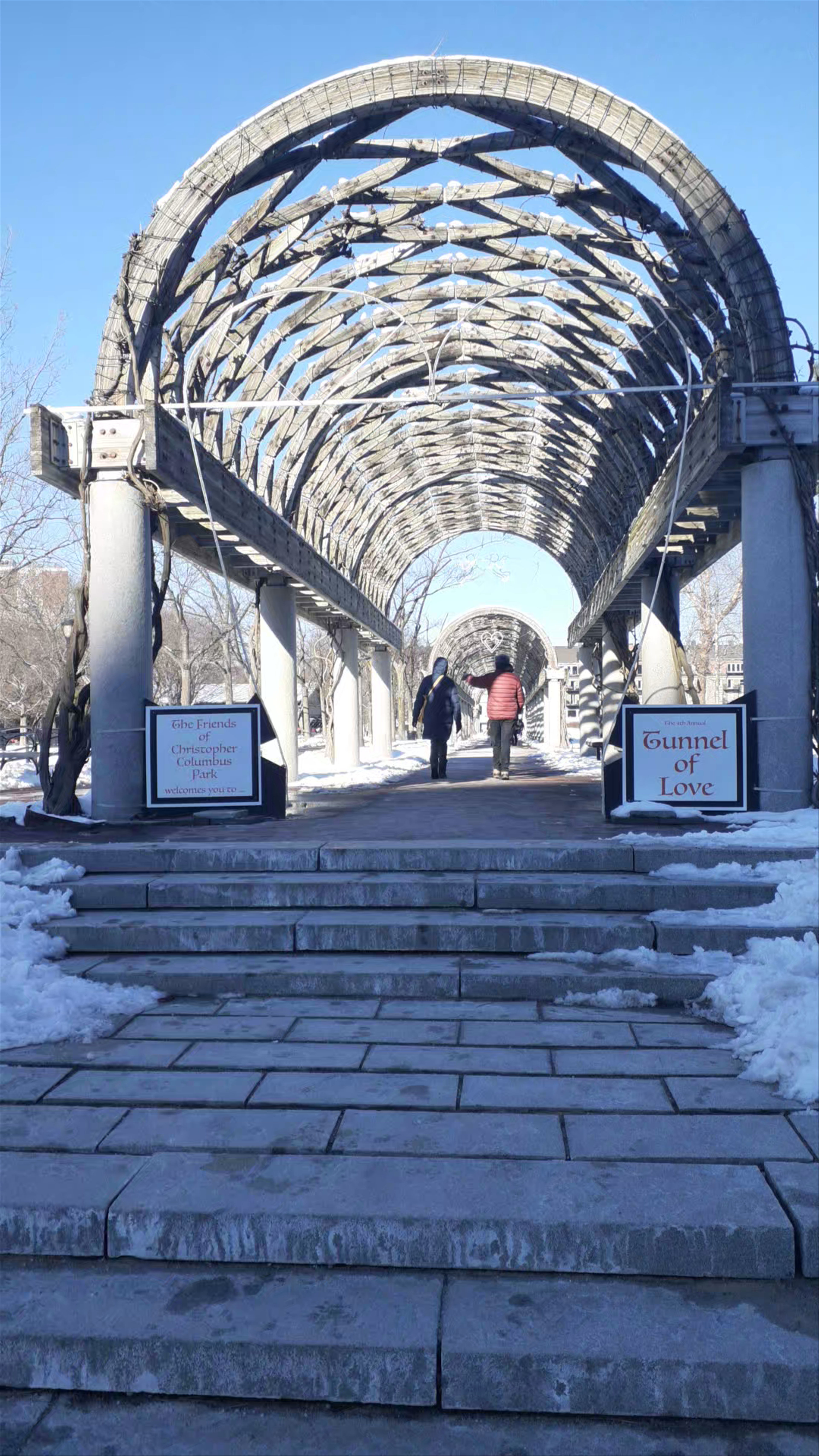 Winter Walk Through the Tunnel of Love at Christopher Columbus Waterfront Park, Boston