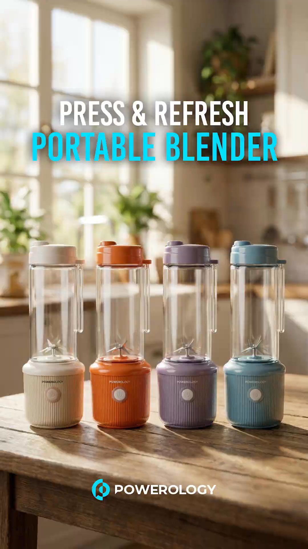 Powerology Press & Refresh Portable Blender 450ml 2500mAh 6 Blades 126W – Black