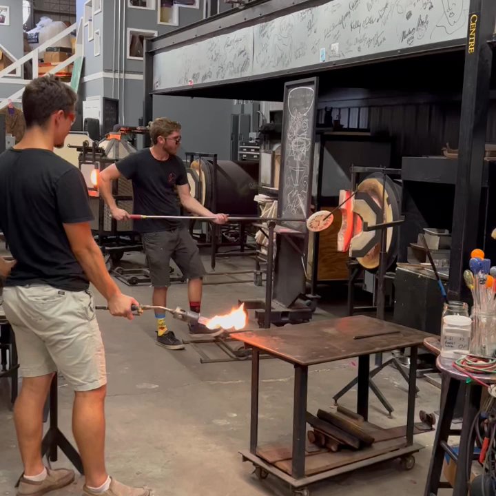 Duncan McClellan Gallery - Blowing a glass clock - Art Galleries Near Me - St. Petersburg, Florida