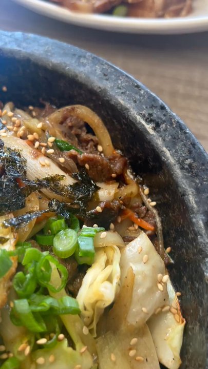Rice Meats Soup - The sizzle of the 13. Beef Hot Stone Bibimbap - Asian Fusion Near Me - Buena Park, California