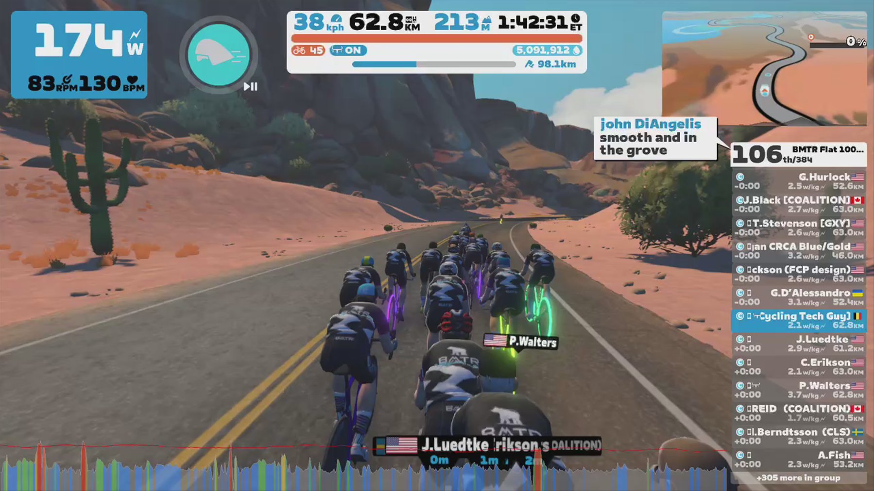 Zwift - Group Ride: BMTR Flat 100 (Miles) (C) on Big Flat 8 in Watopia