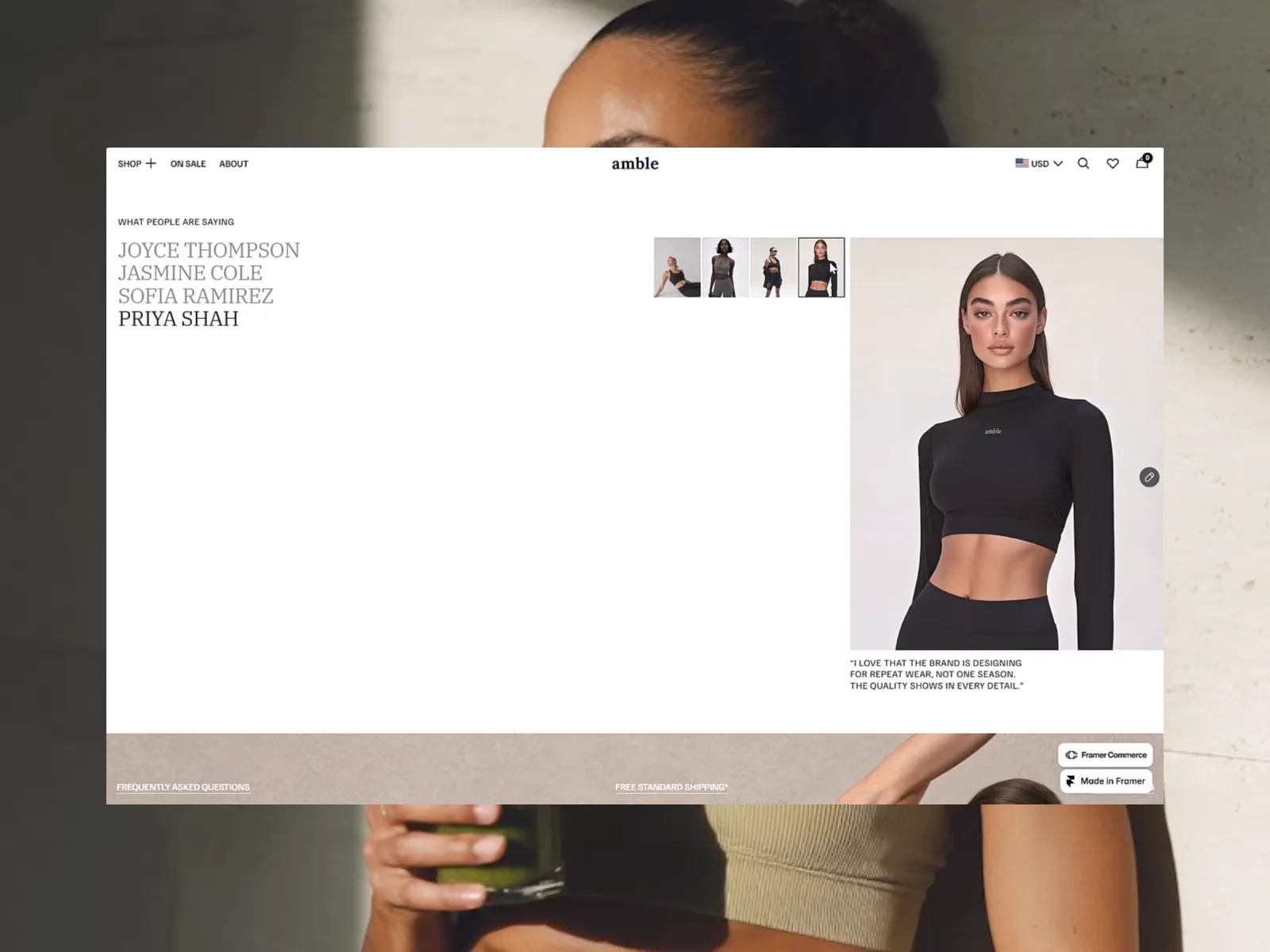 WIP: Amble Ecommerce template I refined the testimonials section to give it a polished, premium, and sleek look.