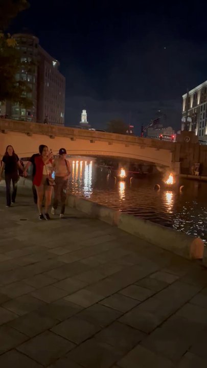 The River Social - Outside of the bar- the river walk view at night - Mediterranean Near Me - Providence, Rhode Island