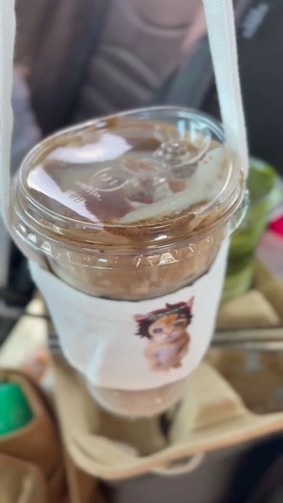 Sando Satori - Peanut butter cloud hojicha latte in my cute new cup holder that I also got from this place - Sandwiches Near Me - Katy, Texas