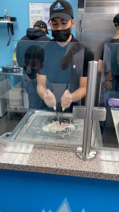 Iceberg Rolls - The process - they mix your ingredients up into a roll - Ice Cream & Frozen Yogurt Near Me - Hialeah, Florida