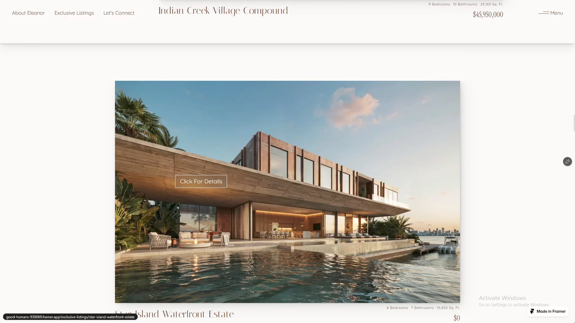 Some of the home page sections from my framer template for luxury real estate agents that I have been working on lately.