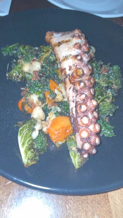 The Brass Rail Hoboken - Grilled Mediterranean Octopus* Buffalo chicken lollipops Egg and duck flatbread - New American Near Me - Hoboken, New Jersey