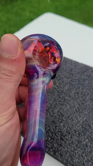 Preview pic of Full color 3 hole bubble hash pipe spoon #1 amber purplicious