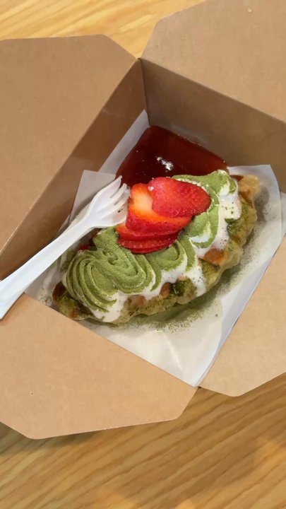 Tea Talk - Strawberry matcha croffle - Coffee & Tea Near Me - Portland, Oregon