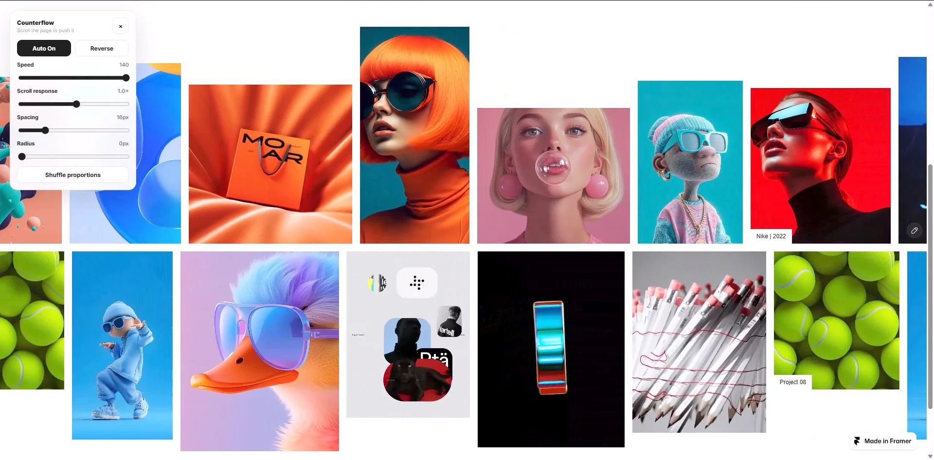 Just settling down to complete my template target for this month, and looking back at some of my best components, I can't deny that Opposite Gallery is one of them.It's a simple concept, but the visual experience is what makes it special. A bold, immersive gallery that brings images/videos together in a way that feels more like an interactive exhibition than a traditional website gallery.I've been spending a lot of time experimenting with interactions, motion, and creative layouts in Framer, and one thing keeps becoming clearer to me: sometimes the smallest ideas, executed thoughtfully, create the biggest visual impact.Still learning, still experimenting, and building as much as I can.Would love to hear what you think of this one!Explore Opposite Gallery → https://shorturl.at/1d4Ah#Framer #FramerComponents #WebDesign #CreativeDevelopment