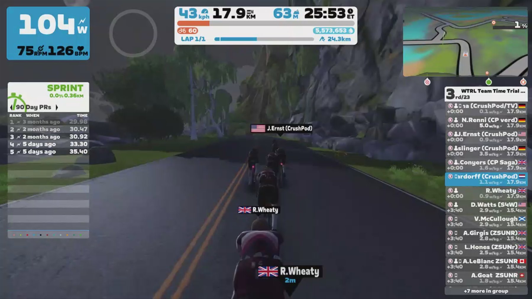Zwift - TTT: WTRL Team Time Trial - Zone 18 (VIENNA) on Out And Back Again in Watopia