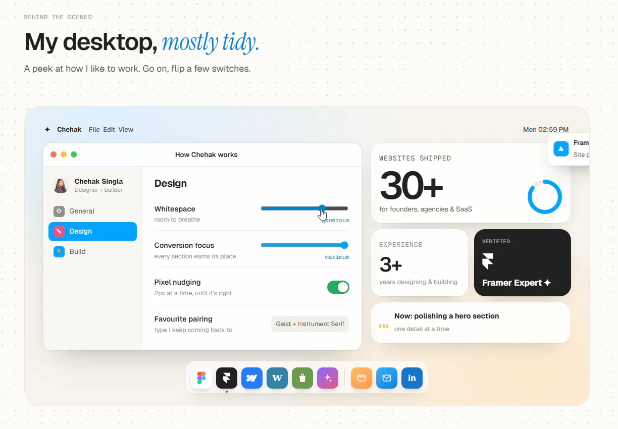 Been trying to make my portfolio feel more like a place you can explore.So I added a little desktop where you can click around and get to know me.Probably my favourite section so far.
