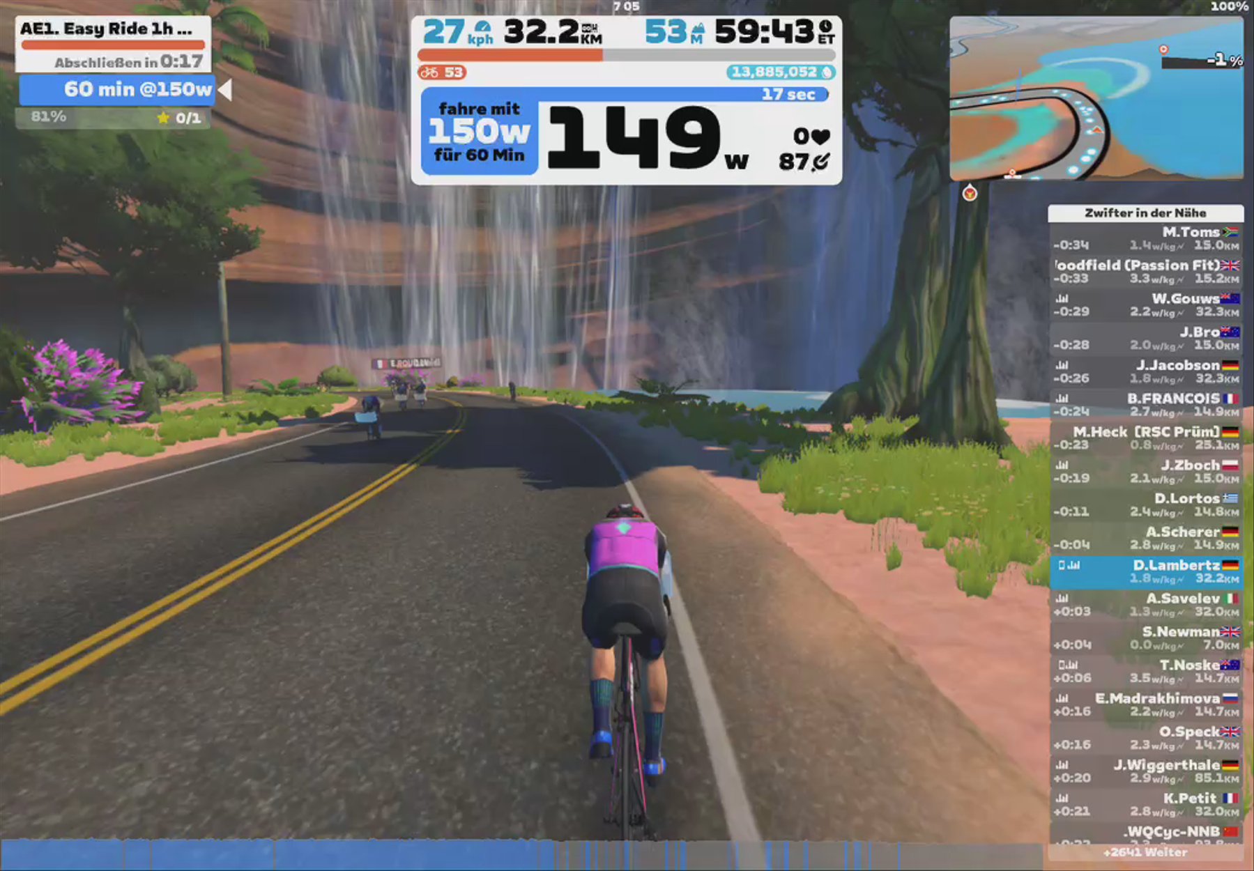 Zwift - AE1. Easy Ride 1h power.. in Watopia