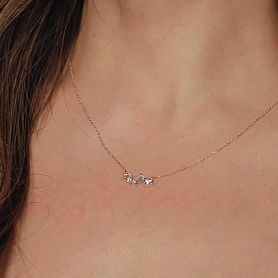 Orion Necklace | Round Brilliant, Baguette and Marquise | 14k | Yellow Gold | diamondSize: petite | chainLength: 16-18
