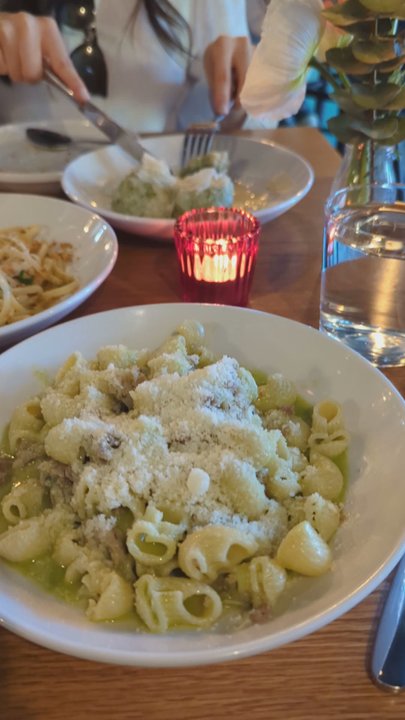 Tesoro - Inside. Pasta, dining room ambiance, open kitchen, and owner and chef David Peretin cooking his phenomenal pasta. Reservations recommended. - Italian Near Me - Carrboro, North Carolina