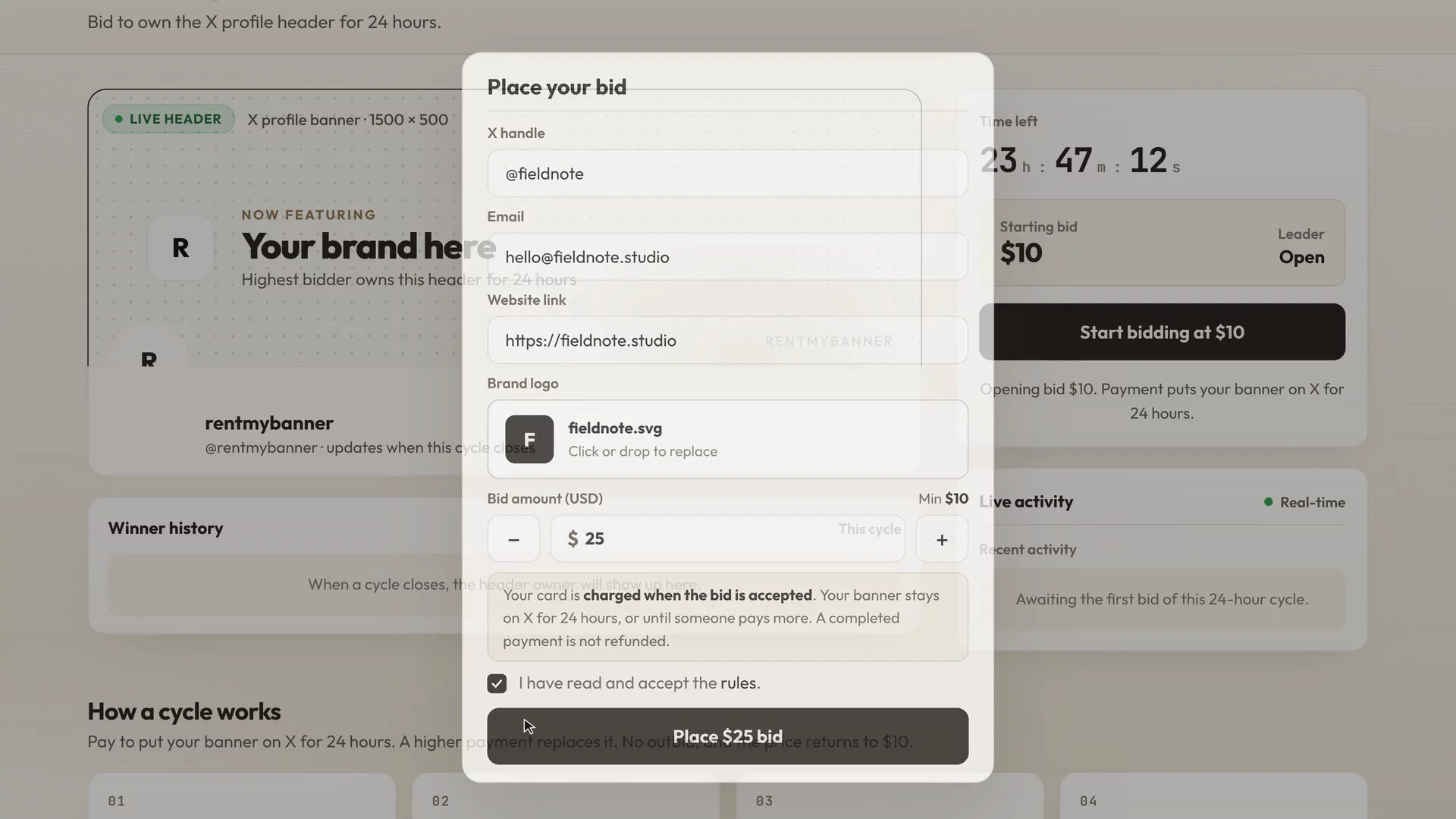 RentMyBanner — Live X header auction image 1