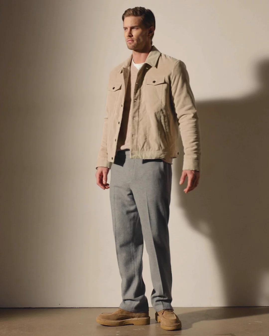 Lined Corduroy Trucker Jacket - Stone | James Perse Los Angeles