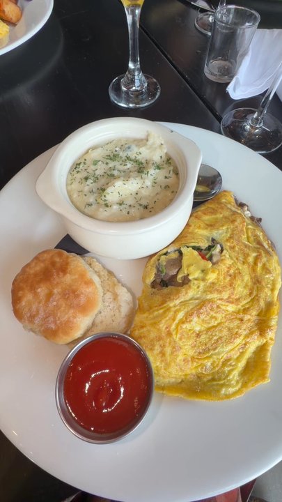 Ampersea - Veggie omelette with grits and biscuit - New American Near Me - Baltimore, Maryland
