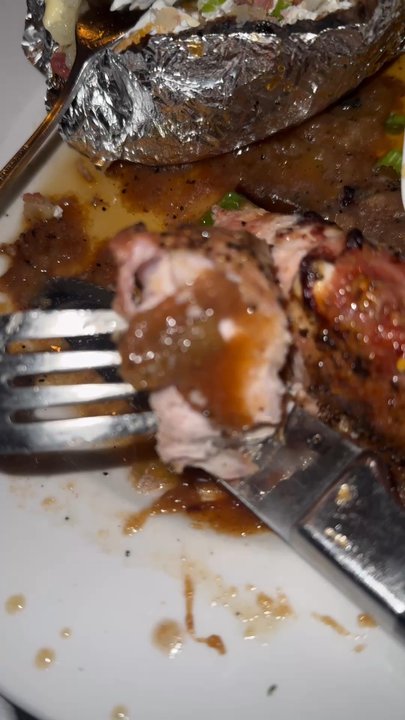Beau Vines Steakhouse - Pork chop. Mashed apples and baked potato - Steakhouses Near Me - Ruston, Louisiana