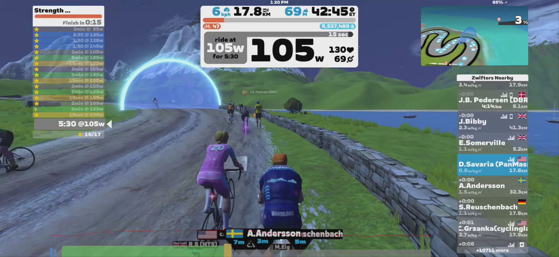 Zwift - Strength Endurance + REV for :15 seconds in Watopia