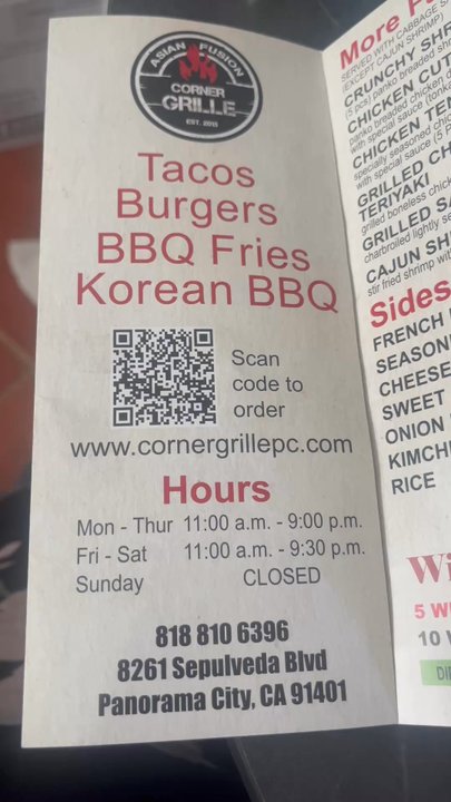 Corner Grille - This is the menu of the $18 I down's on 10 burnt chicken wings. Them saying that they need to be cooked like this is crazy to me. - Korean Near Me - Van Nuys, California