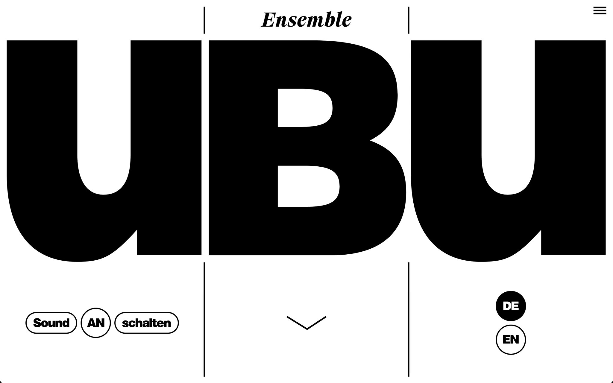 Screenshot of the Ensemble uBu homepage where Ensemble uBu is written in large letters
