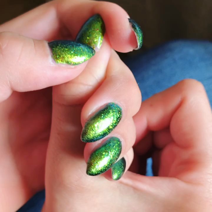 Cured Gel Nails - Green foil nails - Nail Technicians Near Me