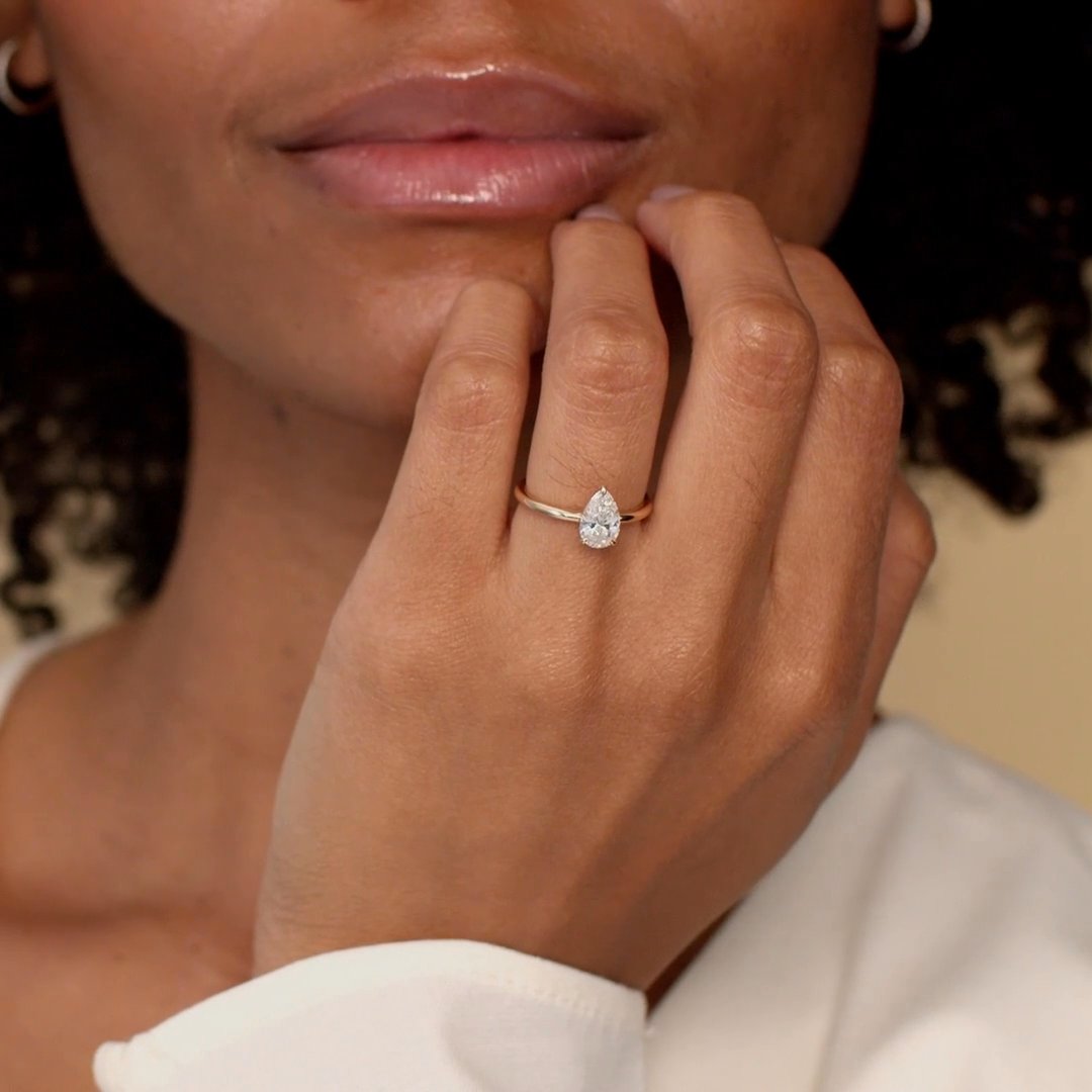 The Signature | Pear | 14k | Rose Gold | bandAccent: Plain | bandWidth: standard | hiddenHalo: no | diamondOrientation: vertical | caratWeight: other